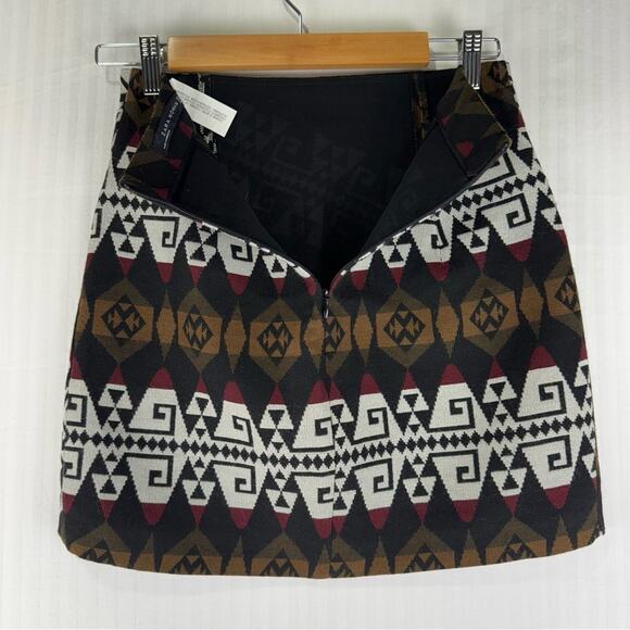 Zara Aztec Tribal Tiki Print Wrap Mini Skirt Women’s Size Small Sienna Brown - Picture 3 of 6